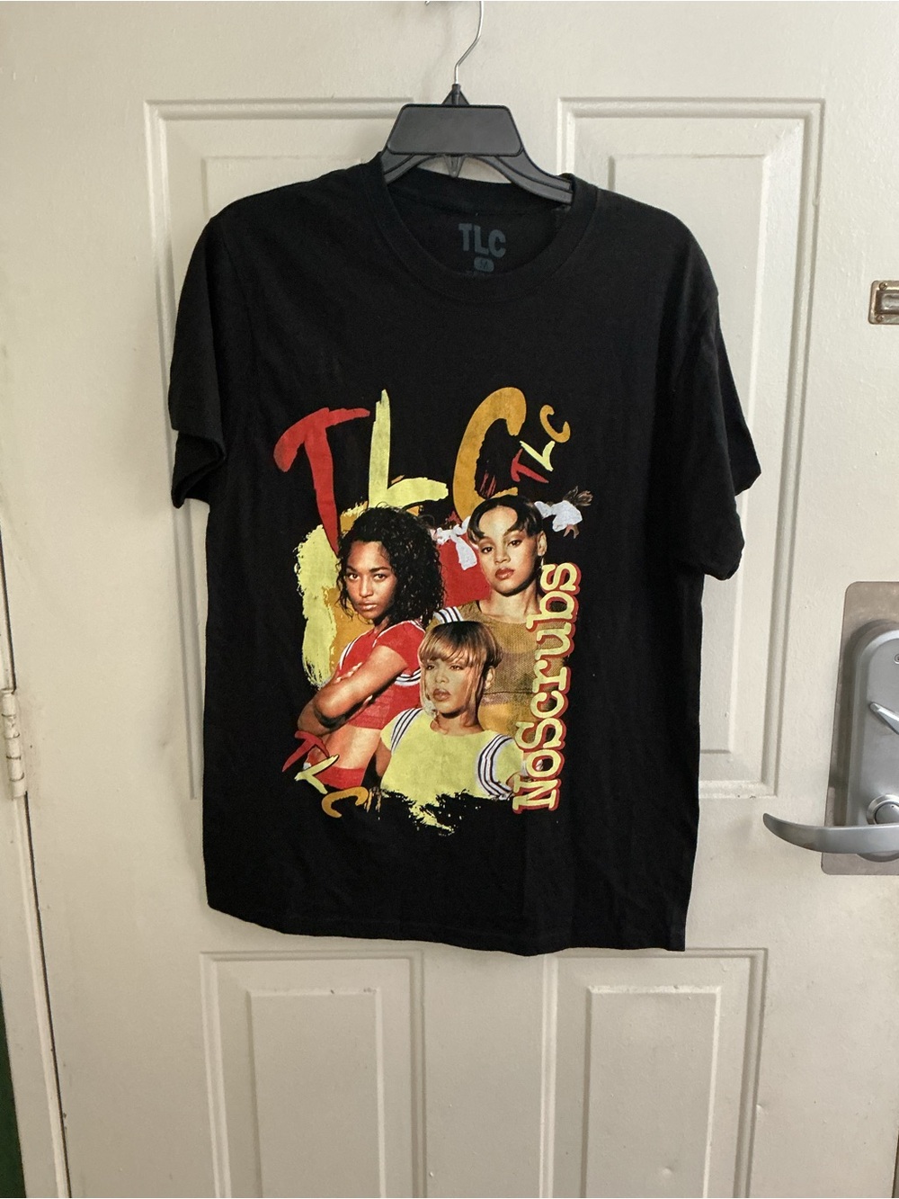 TLC Black Short Sleeve Tee with Multicolor Band Art